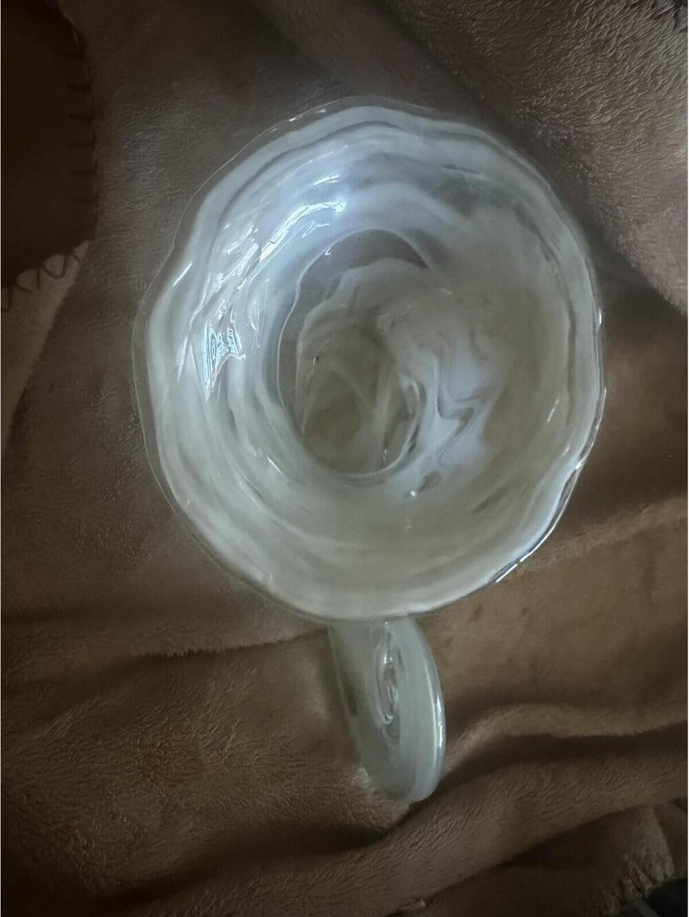 Vintage Art Glass Mini Cornucopia White Swirl Vase